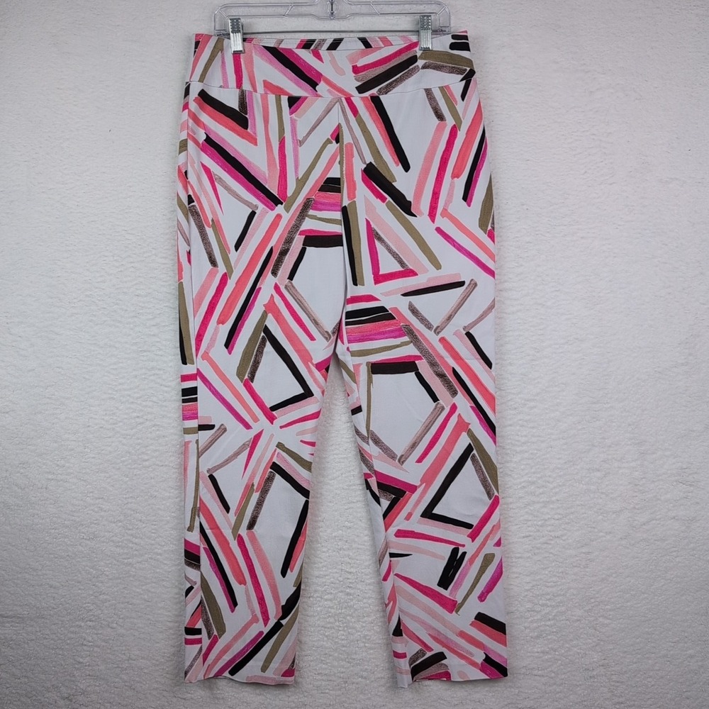 Joseph Ribkoff Pants Womens 14 Multicolor Abstract Brushstroke Slim Fit Cropped